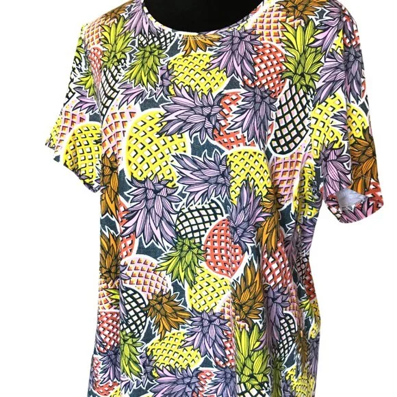 NWOT Rebecca Malone Short-Sleeved Cotton Tee, Colorful Pineapple Print Size XL - Picture 1 of 9